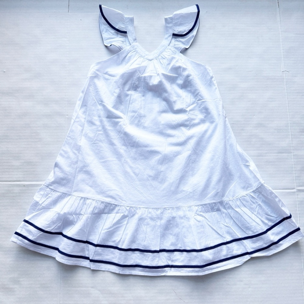 Crewcuts Girls New White Flutter Sleeve
Dress Navy Trim Nautical NWT Size 8Y